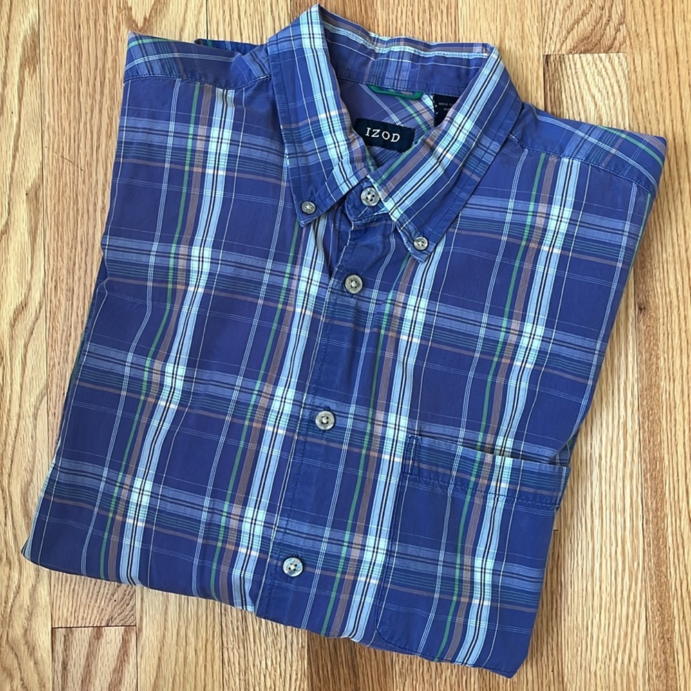 IZOD Long Sleeve Blue Plaid Shirt